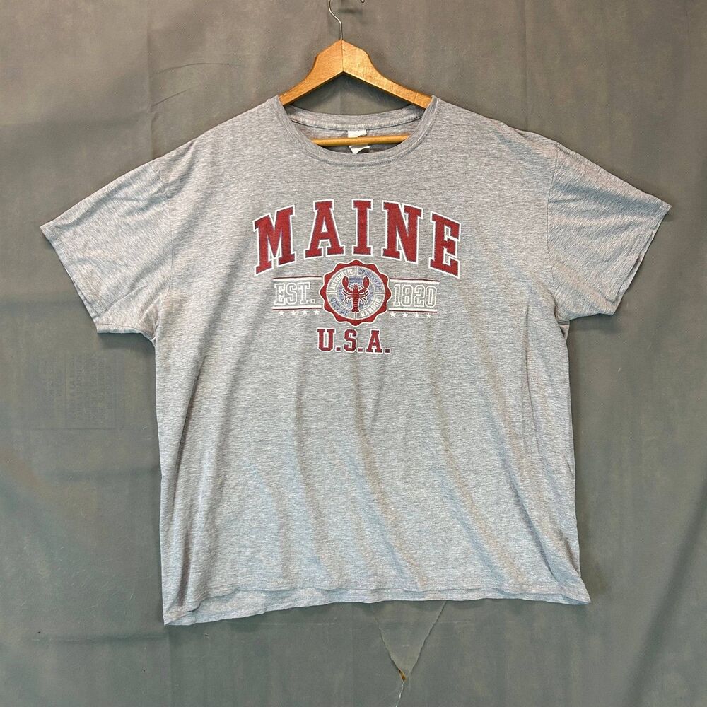 Maine T-Shirt Unisex XL Gray Cotton Blend Graphic Lobster USA Est 1820 Casual